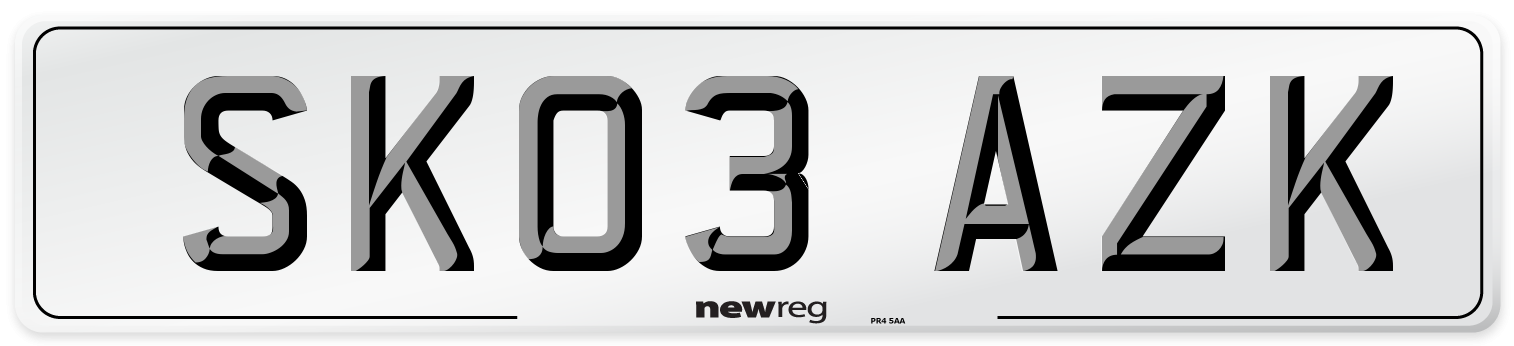 SK03 AZK Number Plate from New Reg